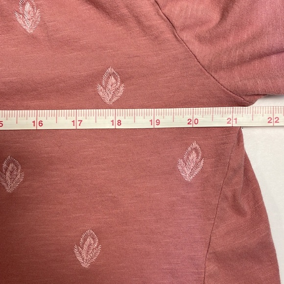 Lucky Brand Boho Smocked Leaf Embroidered Tassels Elbow Sleeves Dusty Pink Top M - Picture 7 of 13
